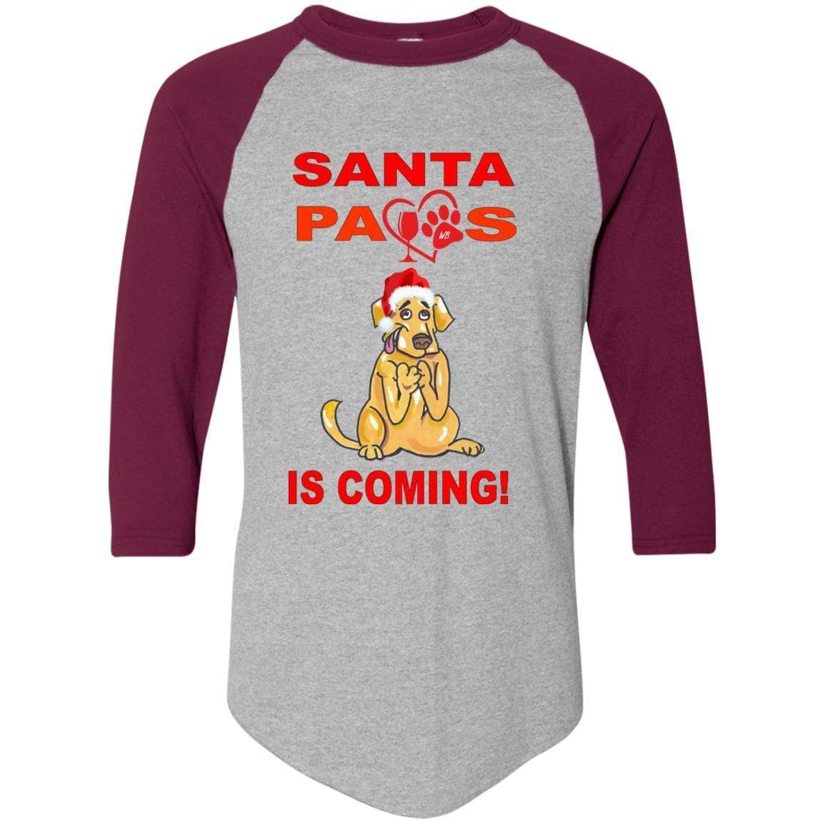 T-Shirts Athletic Heather/Maroon / S WineyBitches.co "Santa Paws Is Coming" Augusta Colorblock Raglan Jersey WineyBitchesCo