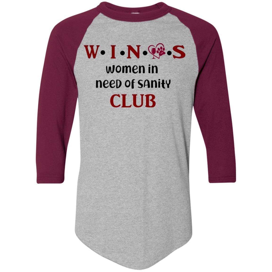 T-Shirts Athletic Heather/Maroon / S WineyBitches.Co WINOS Club Colorblock Raglan Jersey (Burg Lettering) WineyBitchesCo