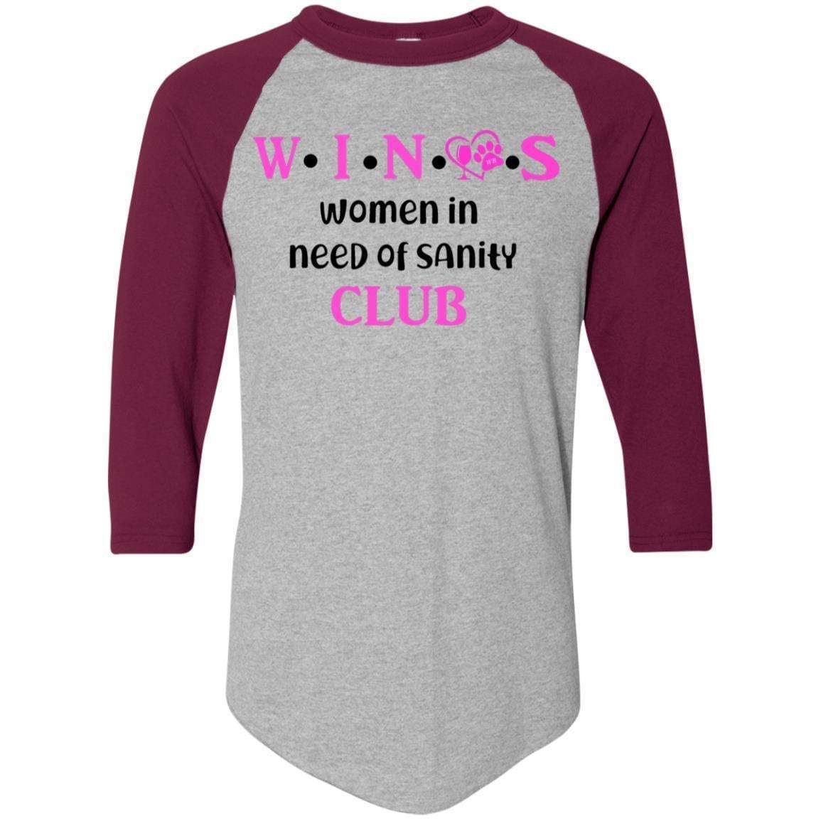 T-Shirts Athletic Heather/Maroon / S WineyBitches.Co WINOS Club Colorblock Raglan Jersey (Pink Lettering) WineyBitchesCo
