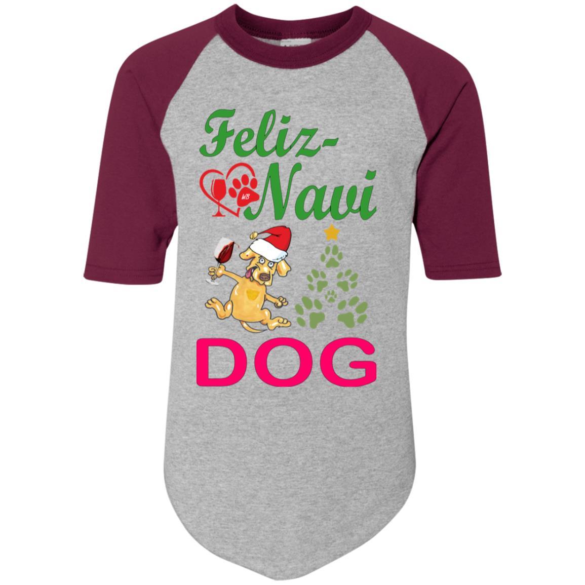 T-Shirts Athletic Heather/Maroon / YS WineyBitches.co Feliz Navi Dog Youth Colorblock Raglan Jersey WineyBitchesCo