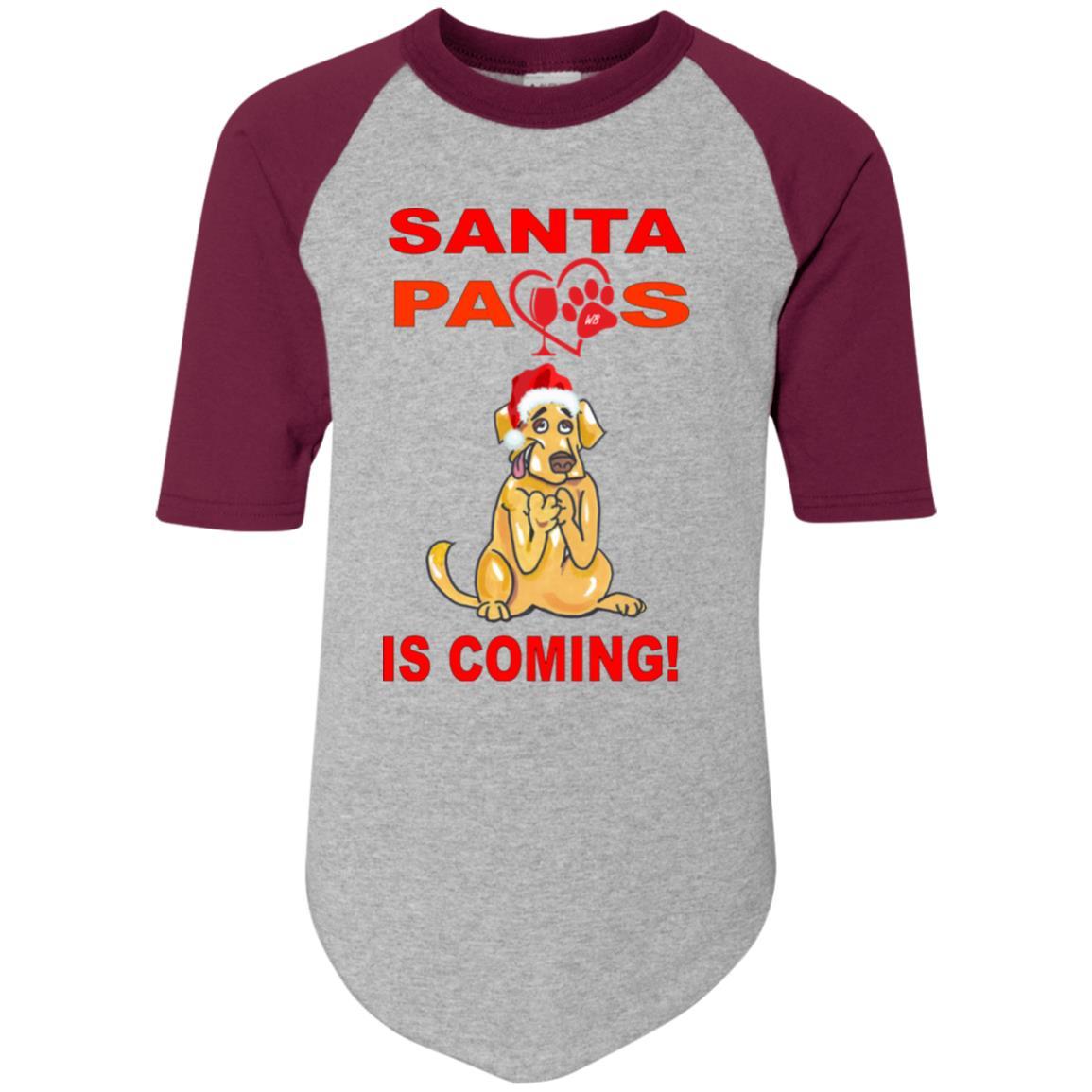 T-Shirts Athletic Heather/Maroon / YS WineyBitches.co Santa Paws Is Coming Youth Colorblock Raglan Jersey WineyBitchesCo