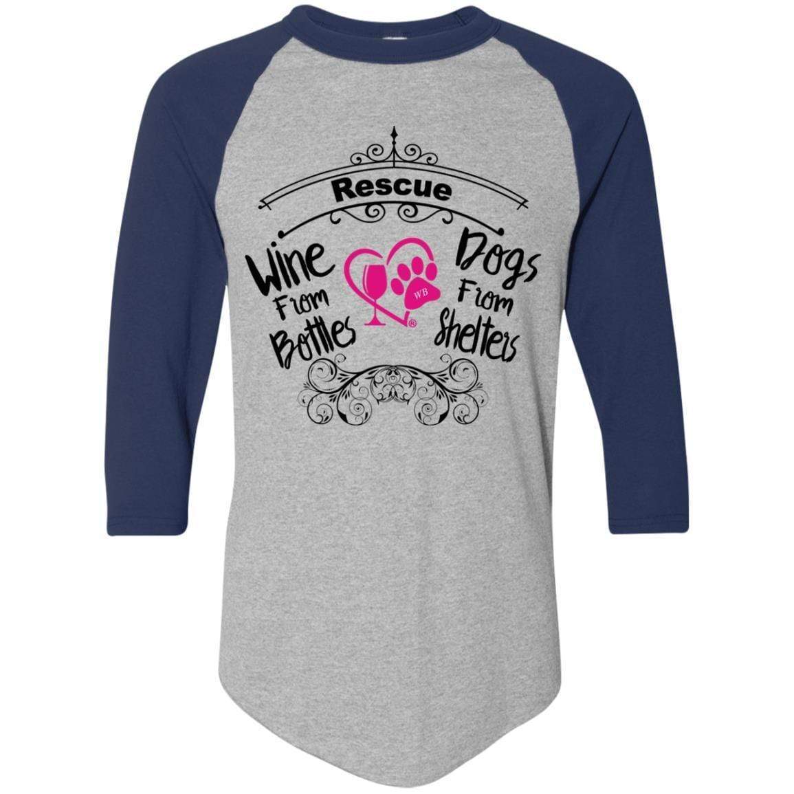 T-Shirts Athletic Heather/Navy / S Winey Bitches Co "I Rescue Wine From Bottles & Dog From Shelters" Colorblock Raglan Jersey WineyBitchesCo