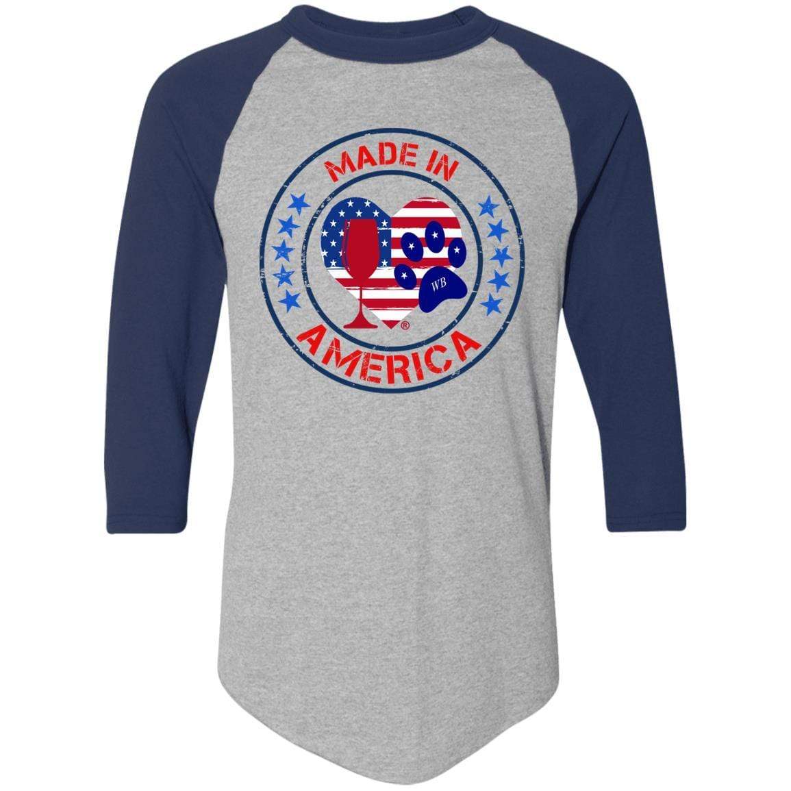 T-Shirts Athletic Heather/Navy / S Winey Bitches Co "Made In America" Colorblock Raglan Jersey WineyBitchesCo