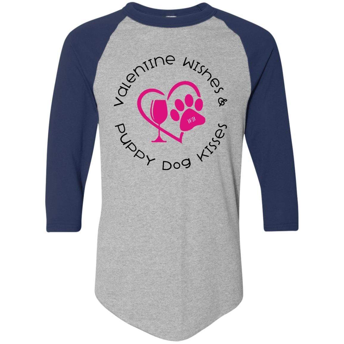 T-Shirts Athletic Heather/Navy / S Winey Bitches Co 'Valentine Wishes and Puppy Dog Kisses" (Heart) Colorblock Raglan Jersey WineyBitchesCo