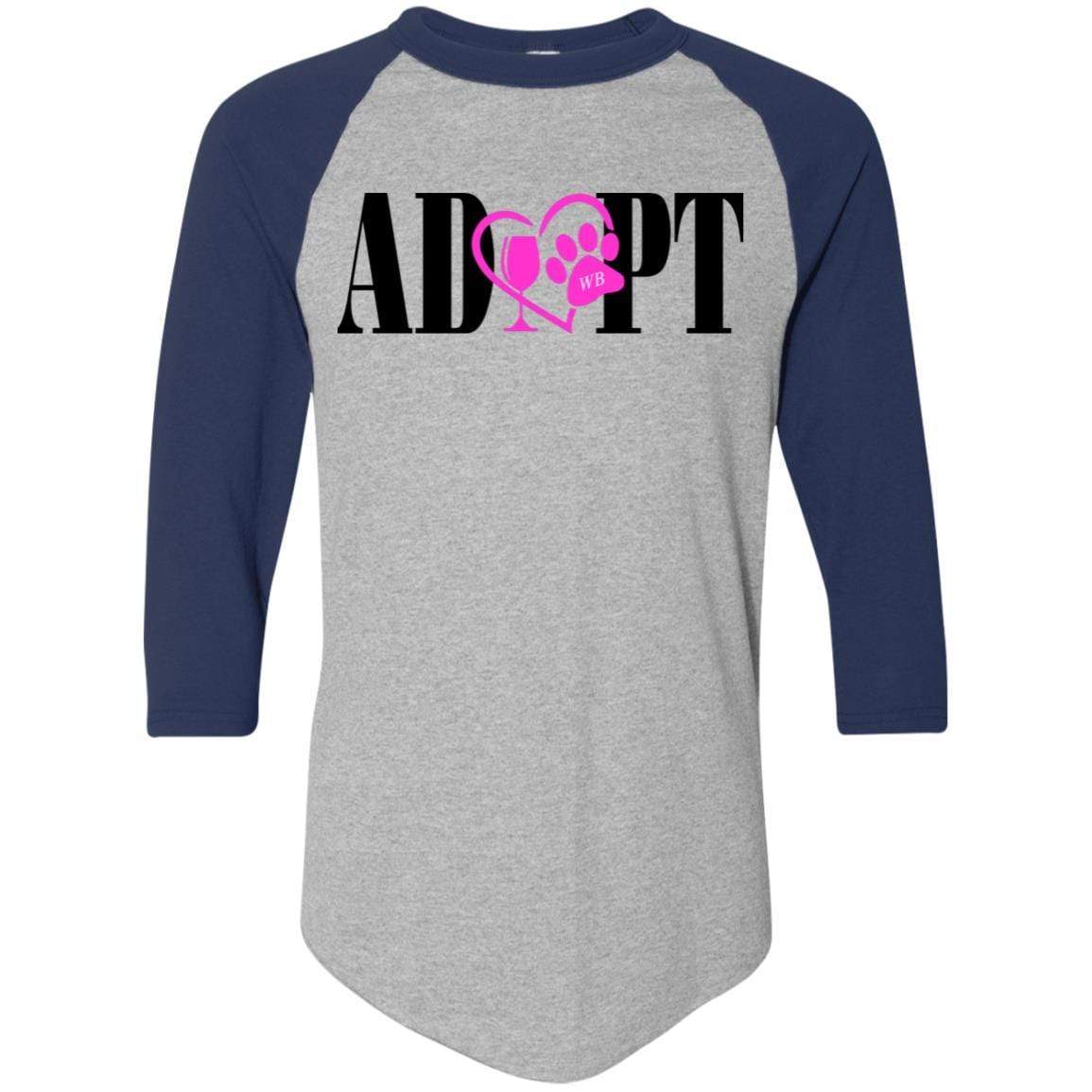 T-Shirts Athletic Heather/Navy / S WineyBitches.Co “Adopt” Colorblock Raglan Jersey-Pink Heart-Blk Lettering WineyBitchesCo