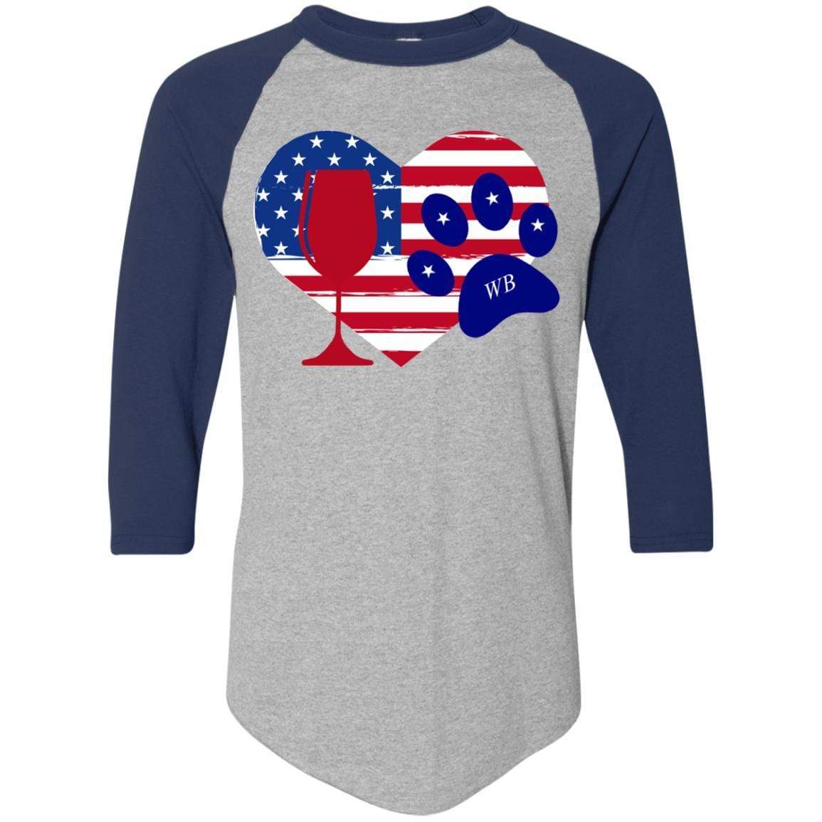 T-Shirts Athletic Heather/Navy / S WineyBitches.Co American Wine Paw Heart Colorblock Raglan Jersey WineyBitchesCo