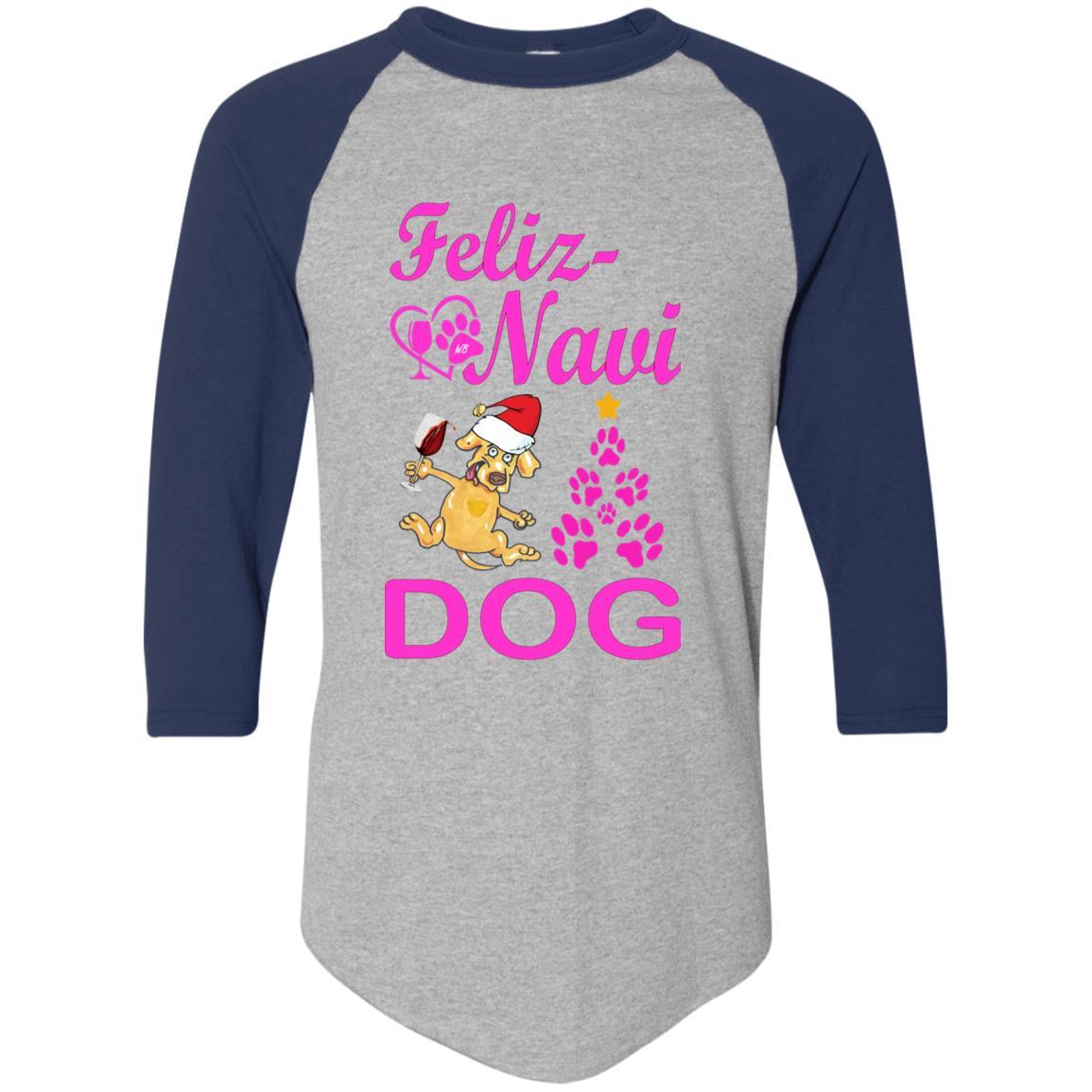 T-Shirts Athletic Heather/Navy / S WineyBitches.co Feliz Navi Dog Colorblock Raglan Jersey-Pink WineyBitchesCo