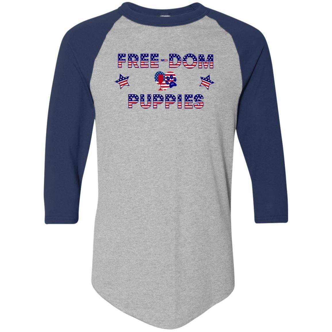 T-Shirts Athletic Heather/Navy / S WineyBitches.Co Free-Dom Puppies Colorblock Raglan Jersey WineyBitchesCo