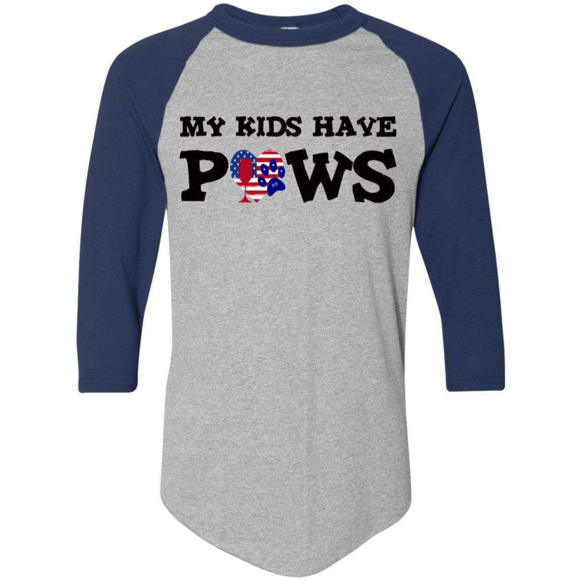 T-Shirts Athletic Heather/Navy / S WineyBitches.Co My Kids Have Paws Colorblock Raglan Jersey WineyBitchesCo