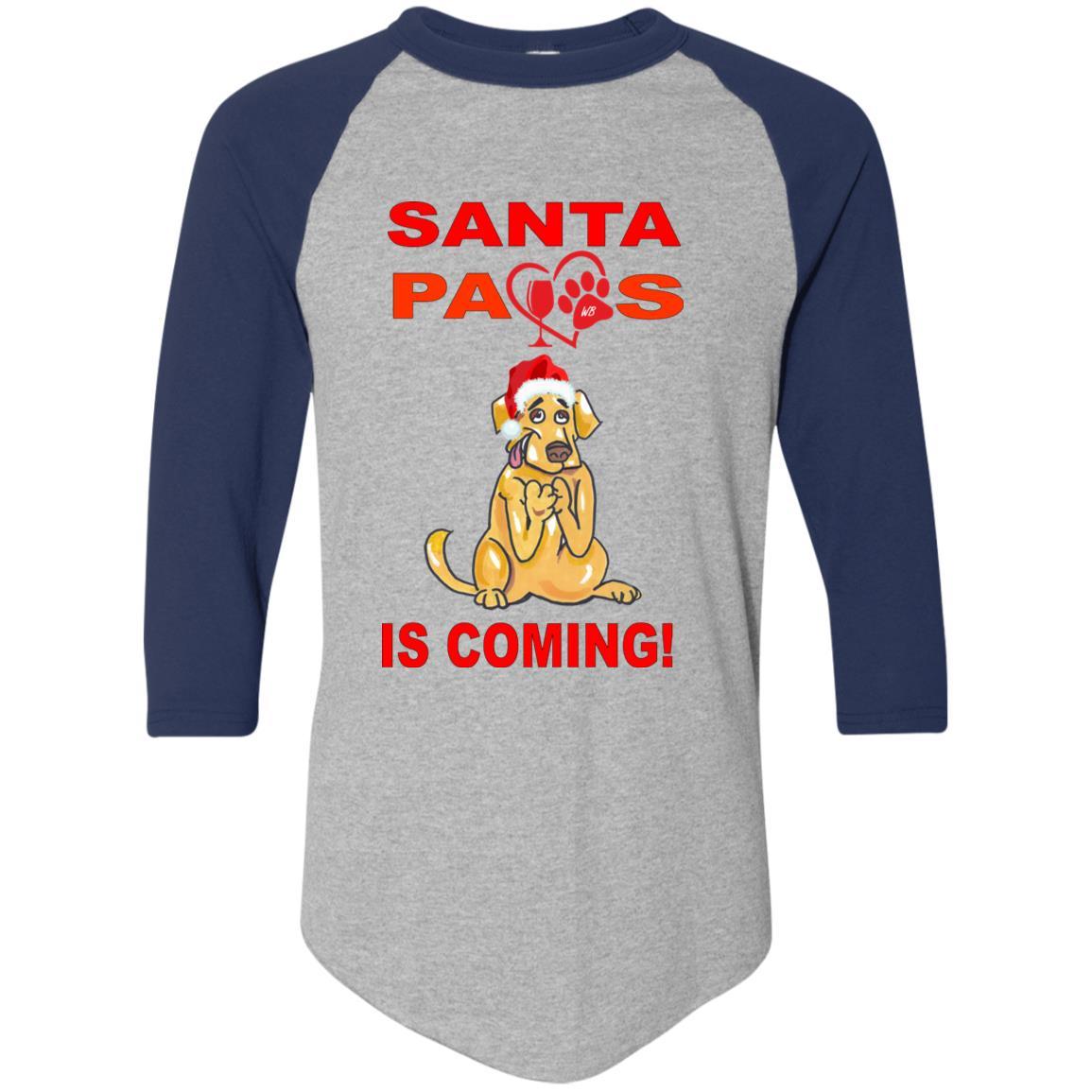 T-Shirts Athletic Heather/Navy / S WineyBitches.co "Santa Paws Is Coming" Augusta Colorblock Raglan Jersey WineyBitchesCo