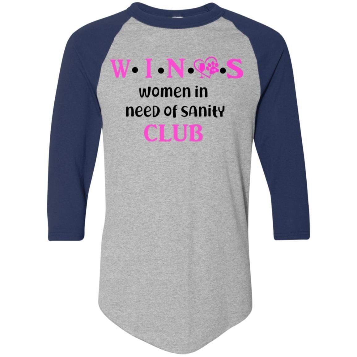 T-Shirts Athletic Heather/Navy / S WineyBitches.Co WINOS Club Colorblock Raglan Jersey (Pink Lettering) WineyBitchesCo
