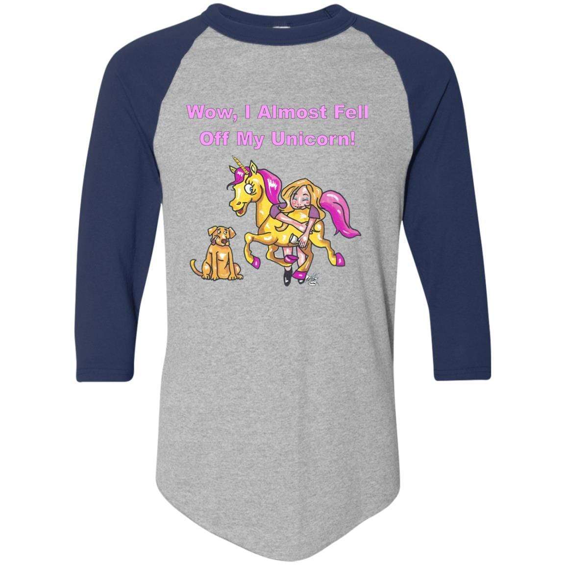 T-Shirts Athletic Heather/Navy / S WineyBitches.co "Wow I Almost Fell Off My Unicorn Colorblock Raglan Jersey WineyBitchesCo