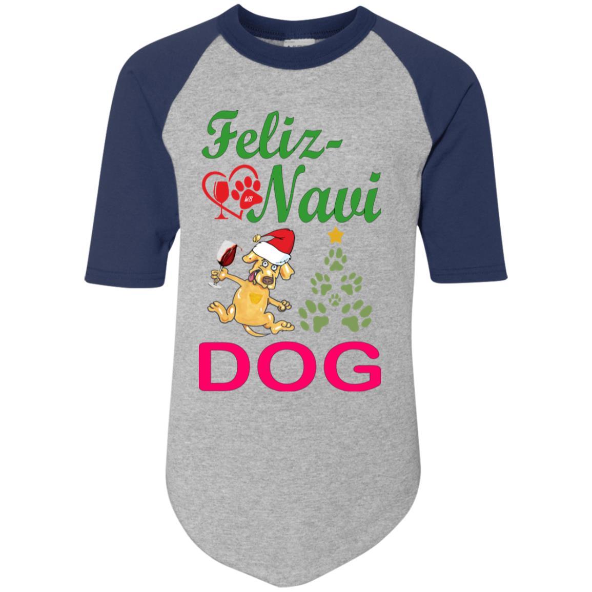 T-Shirts Athletic Heather/Navy / YS WineyBitches.co Feliz Navi Dog Youth Colorblock Raglan Jersey WineyBitchesCo