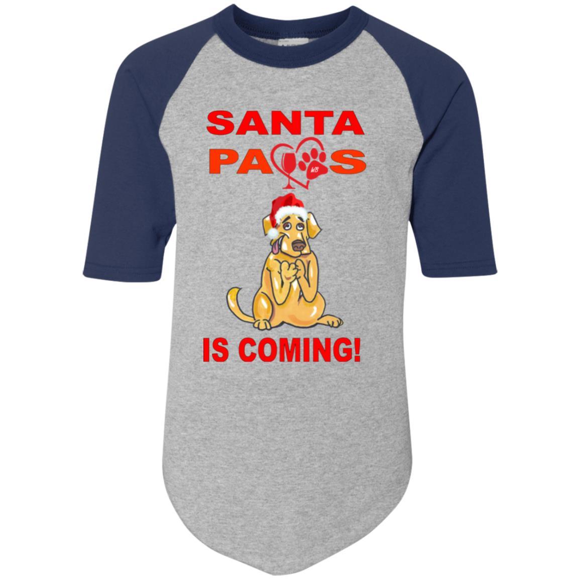 T-Shirts Athletic Heather/Navy / YS WineyBitches.co Santa Paws Is Coming Youth Colorblock Raglan Jersey WineyBitchesCo