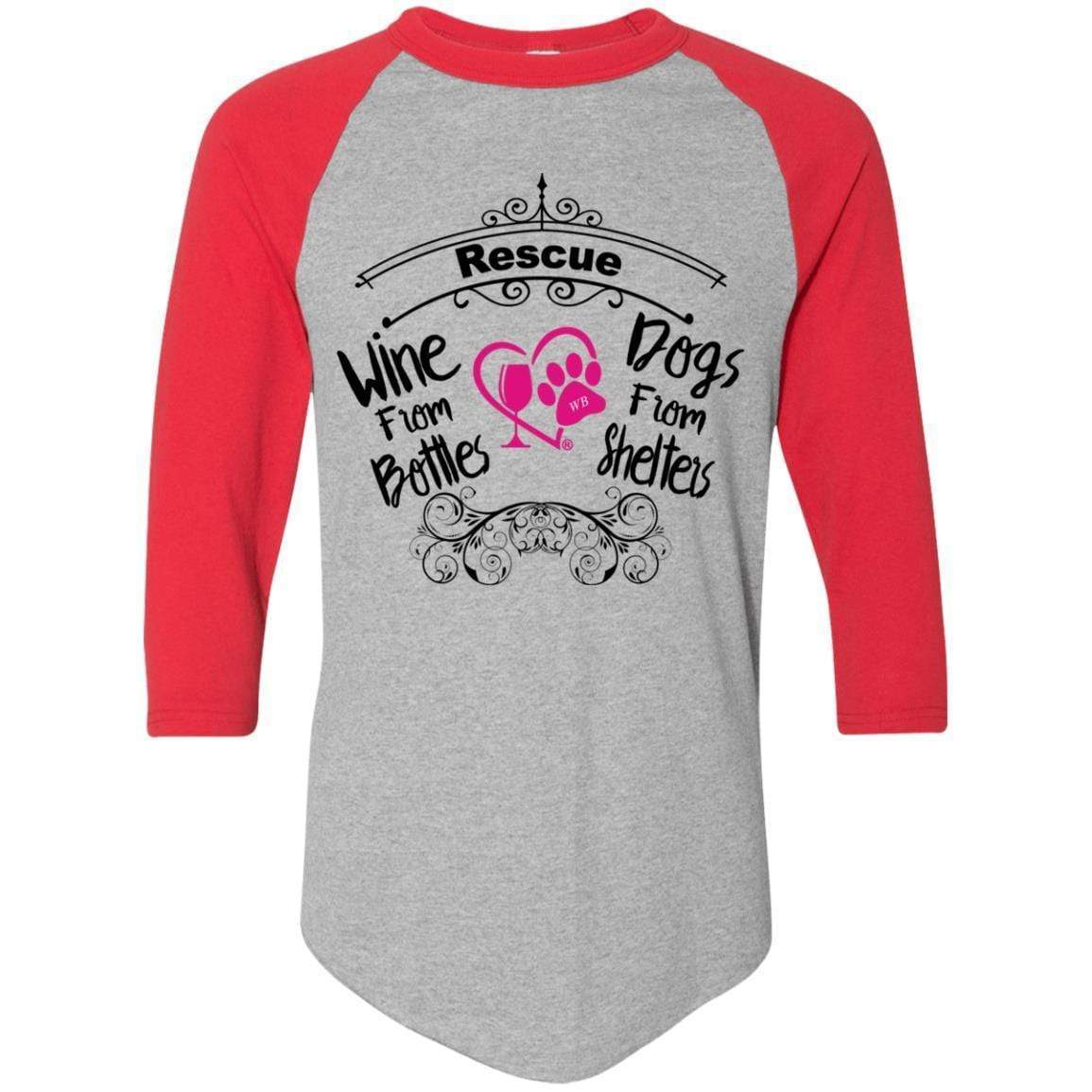 T-Shirts Athletic Heather/Red / S Winey Bitches Co "I Rescue Wine From Bottles & Dog From Shelters" Colorblock Raglan Jersey WineyBitchesCo