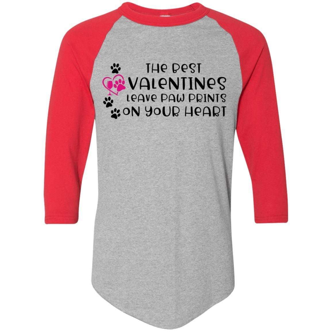 T-Shirts Athletic Heather/Red / S Winey Bitches Co "The Best Valentines Leave Paw Prints On Your Heart" Colorblock Raglan Jersey WineyBitchesCo