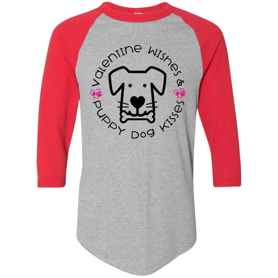 T-Shirts Athletic Heather/Red / S Winey Bitches Co 'Valentine Wishes and Puppy Dog Kisses" (Dog) Colorblock Raglan Jersey WineyBitchesCo