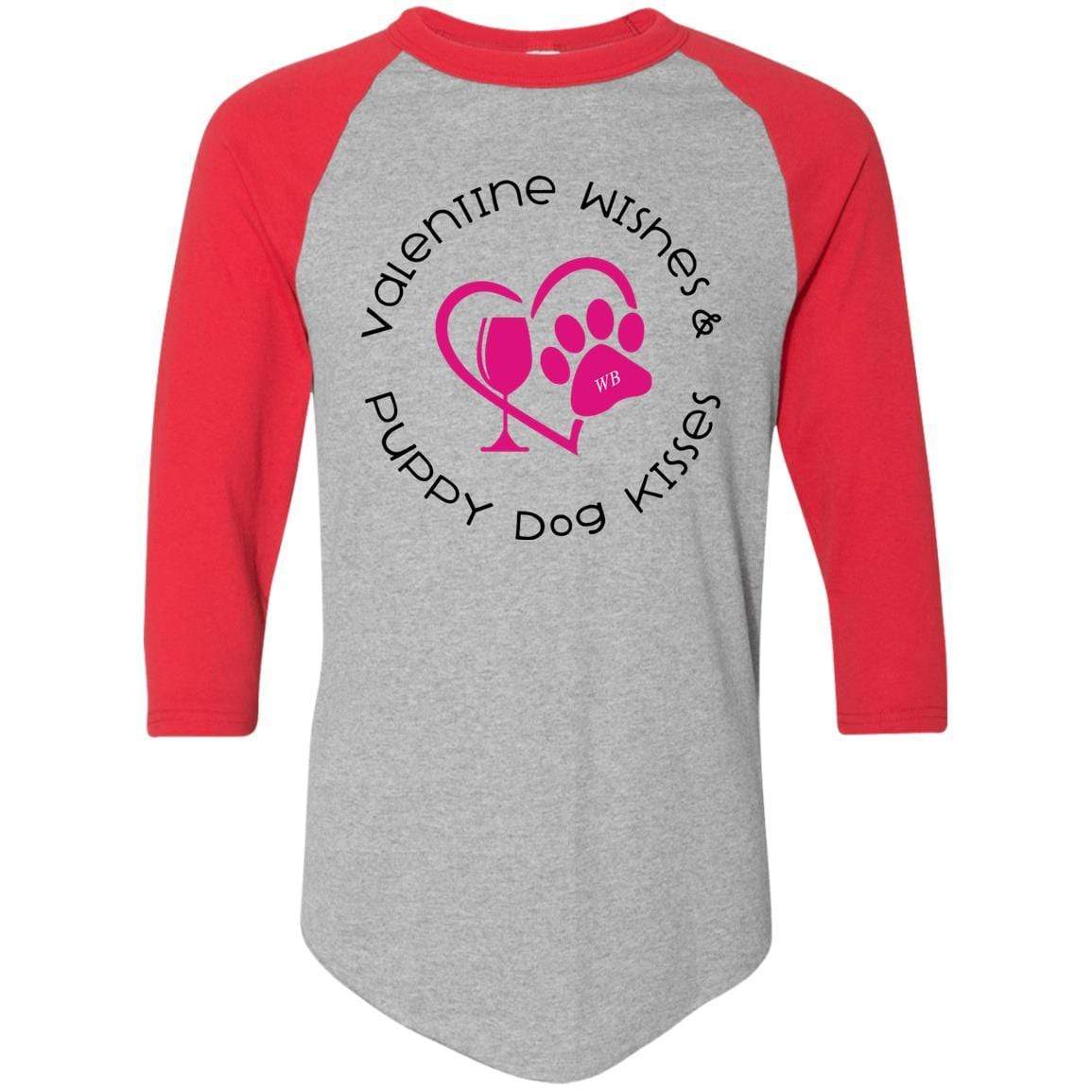T-Shirts Athletic Heather/Red / S Winey Bitches Co 'Valentine Wishes and Puppy Dog Kisses" (Heart) Colorblock Raglan Jersey WineyBitchesCo