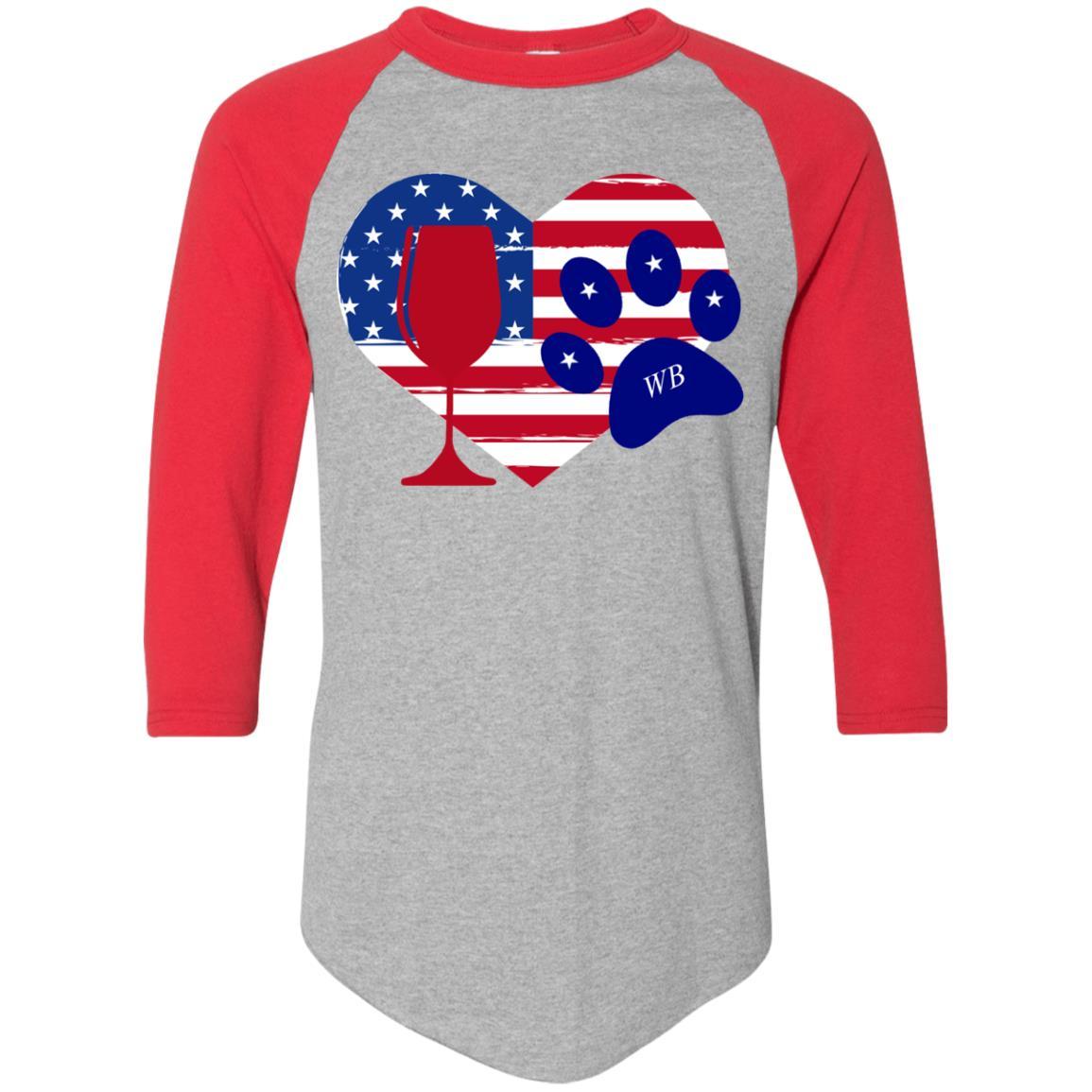 T-Shirts Athletic Heather/Red / S WineyBitches.Co American Wine Paw Heart Colorblock Raglan Jersey WineyBitchesCo