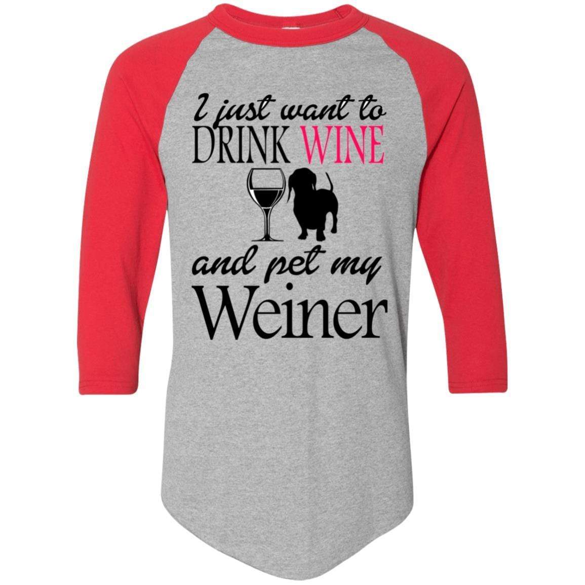 T-Shirts Athletic Heather/Red / S WineyBitches.Co "Drink wine, Pet Weiner" Colorblock Raglan Jersey WineyBitchesCo
