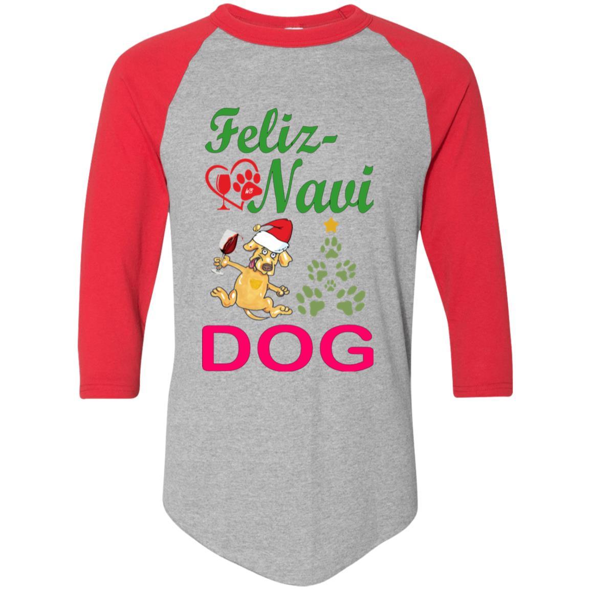 T-Shirts Athletic Heather/Red / S WineyBitches.co Feliz Navi Dog Colorblock Raglan Jersey-Grn -Red WineyBitchesCo