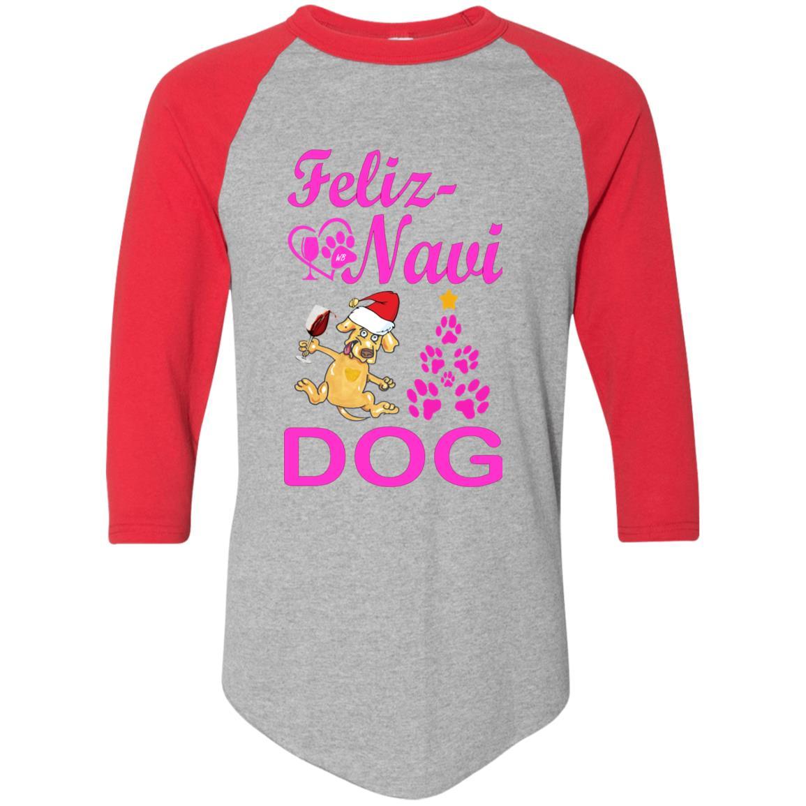 T-Shirts Athletic Heather/Red / S WineyBitches.co Feliz Navi Dog Colorblock Raglan Jersey-Pink WineyBitchesCo