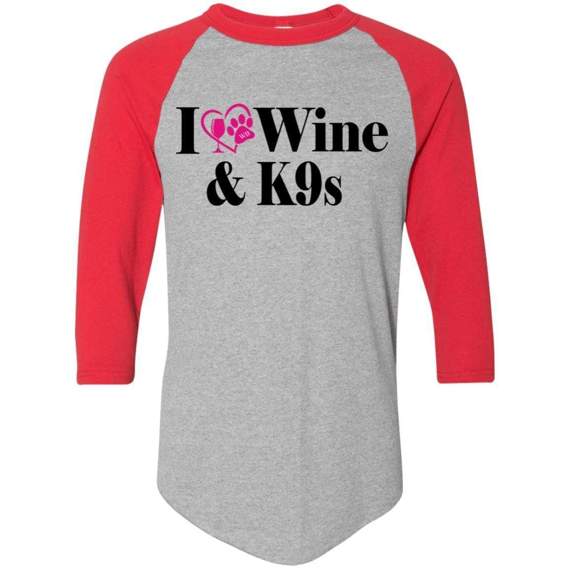 T-Shirts Athletic Heather/Red / S WineyBitches.Co "I Love Wine and K9s" Colorblock Raglan Jersey WineyBitchesCo