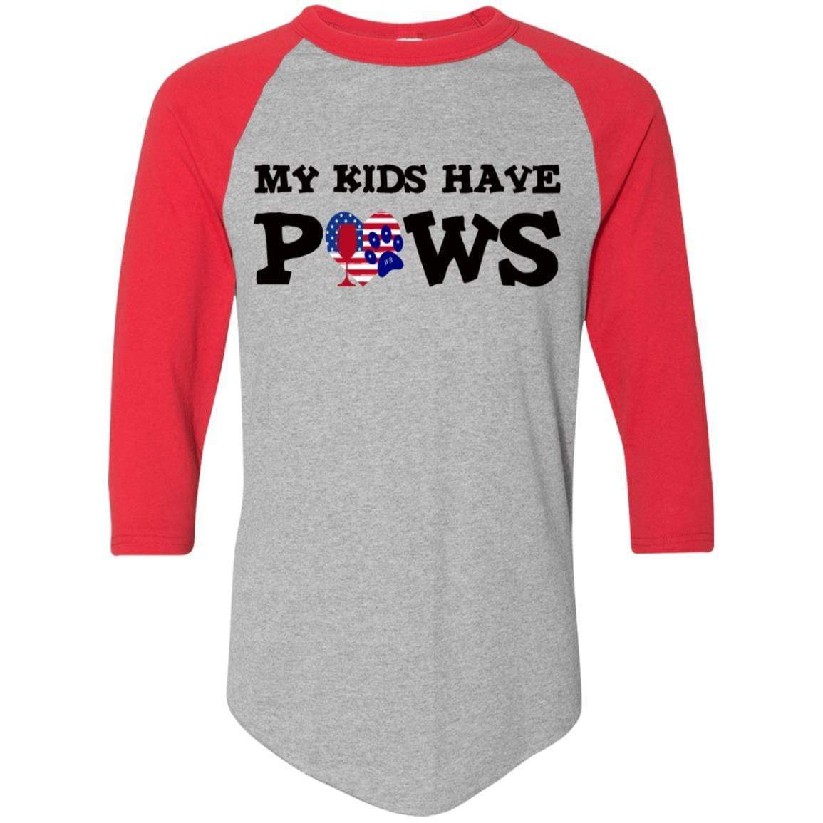 T-Shirts Athletic Heather/Red / S WineyBitches.Co My Kids Have Paws Colorblock Raglan Jersey WineyBitchesCo