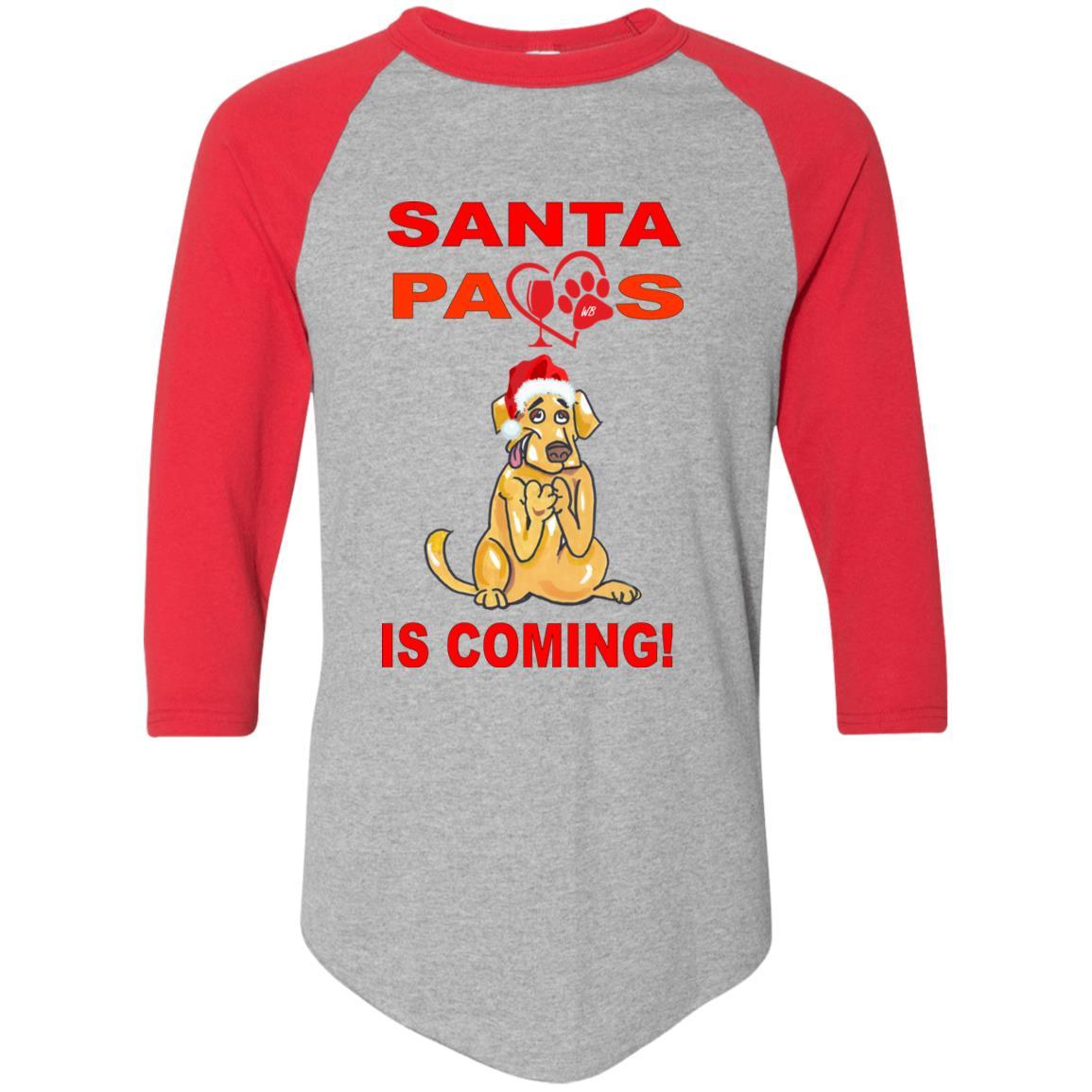 T-Shirts Athletic Heather/Red / S WineyBitches.co "Santa Paws Is Coming" Augusta Colorblock Raglan Jersey WineyBitchesCo