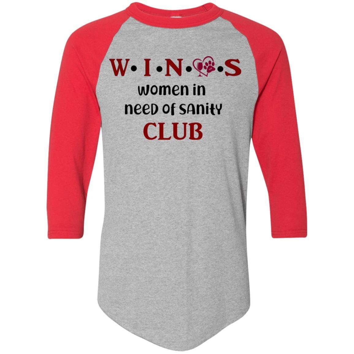T-Shirts Athletic Heather/Red / S WineyBitches.Co WINOS Club Colorblock Raglan Jersey (Burg Lettering) WineyBitchesCo