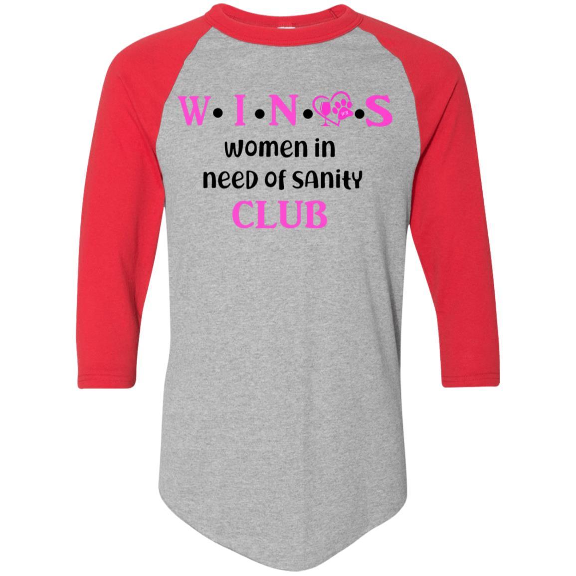 T-Shirts Athletic Heather/Red / S WineyBitches.Co WINOS Club Colorblock Raglan Jersey (Pink Lettering) WineyBitchesCo