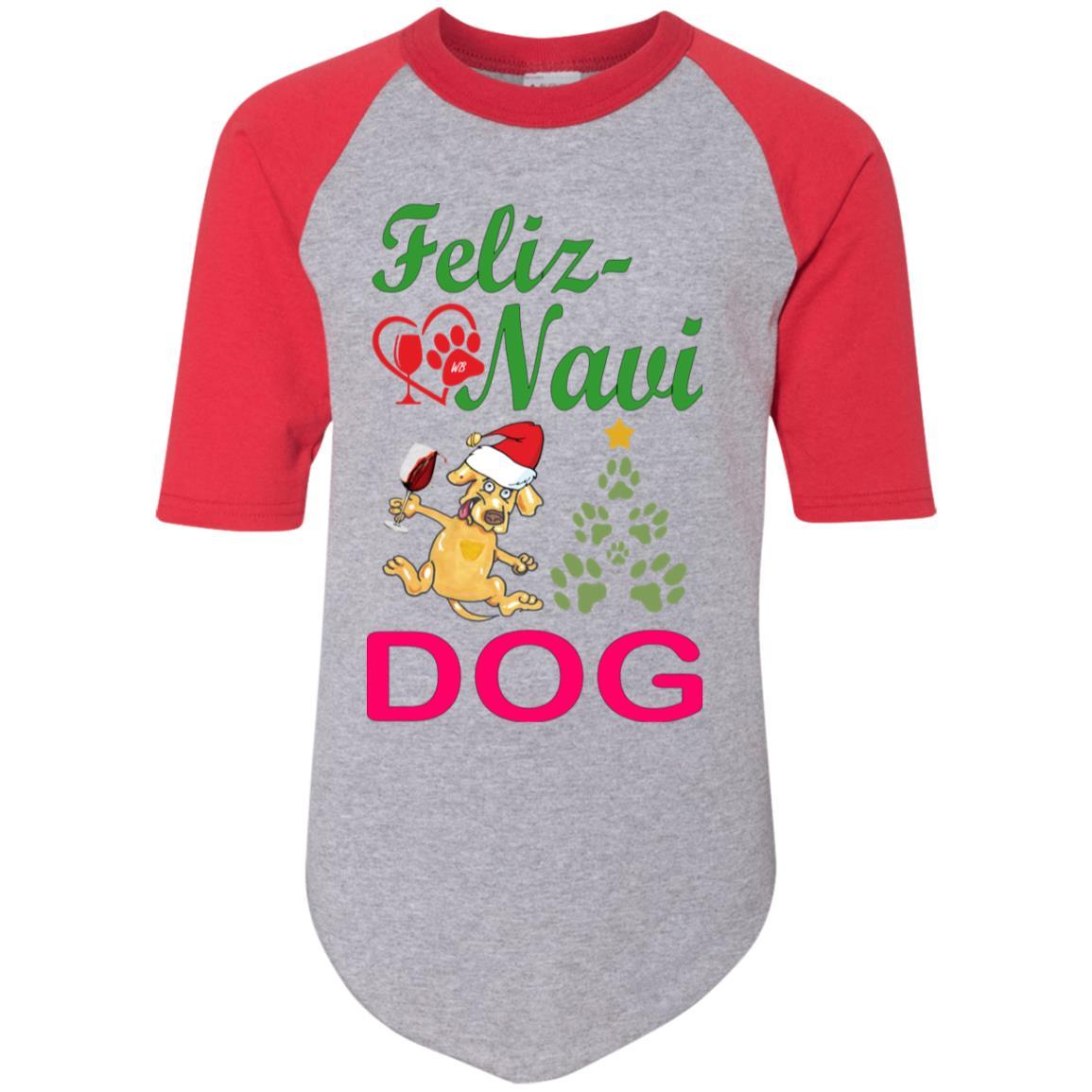T-Shirts Athletic Heather/Red / YS WineyBitches.co Feliz Navi Dog Youth Colorblock Raglan Jersey WineyBitchesCo