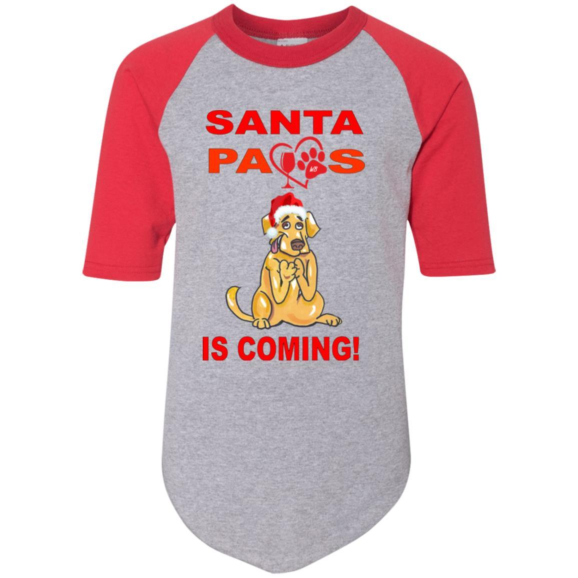 T-Shirts Athletic Heather/Red / YS WineyBitches.co Santa Paws Is Coming Youth Colorblock Raglan Jersey WineyBitchesCo