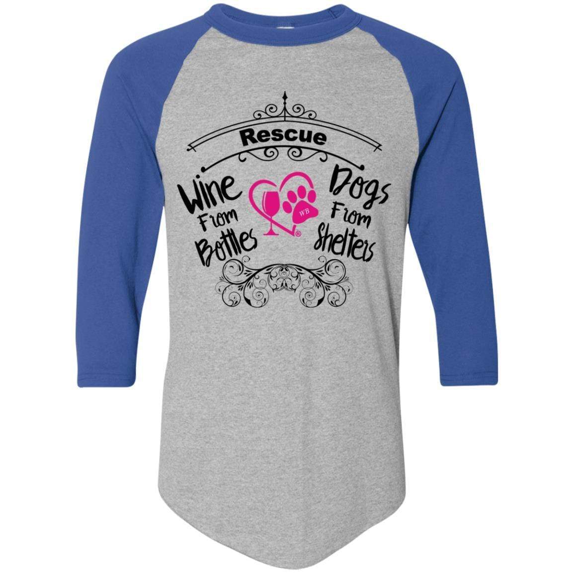 T-Shirts Athletic Heather/Royal / S Winey Bitches Co "I Rescue Wine From Bottles & Dog From Shelters" Colorblock Raglan Jersey WineyBitchesCo