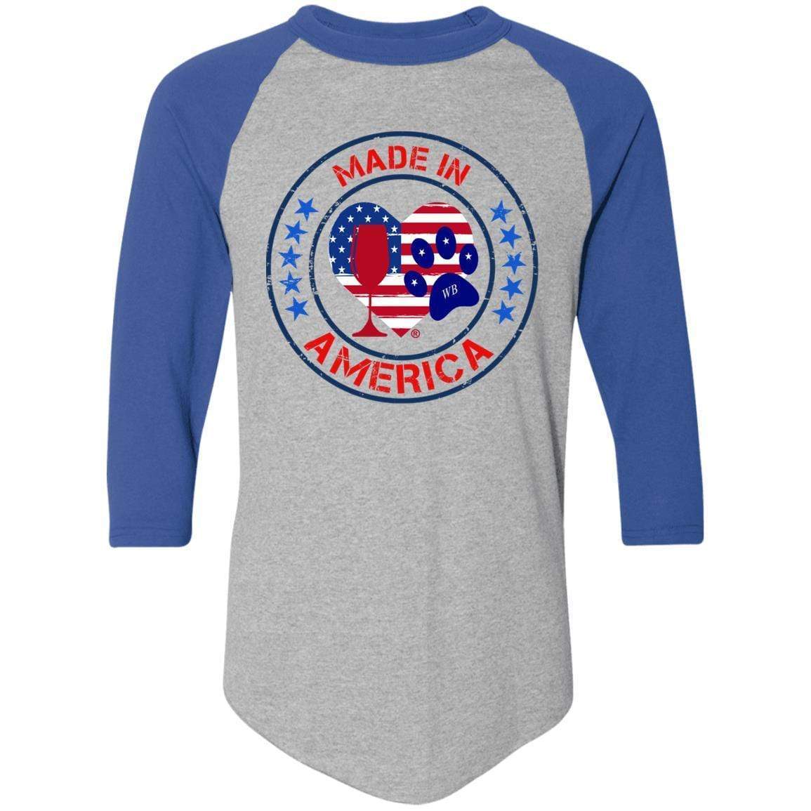 T-Shirts Athletic Heather/Royal / S Winey Bitches Co "Made In America" Colorblock Raglan Jersey WineyBitchesCo