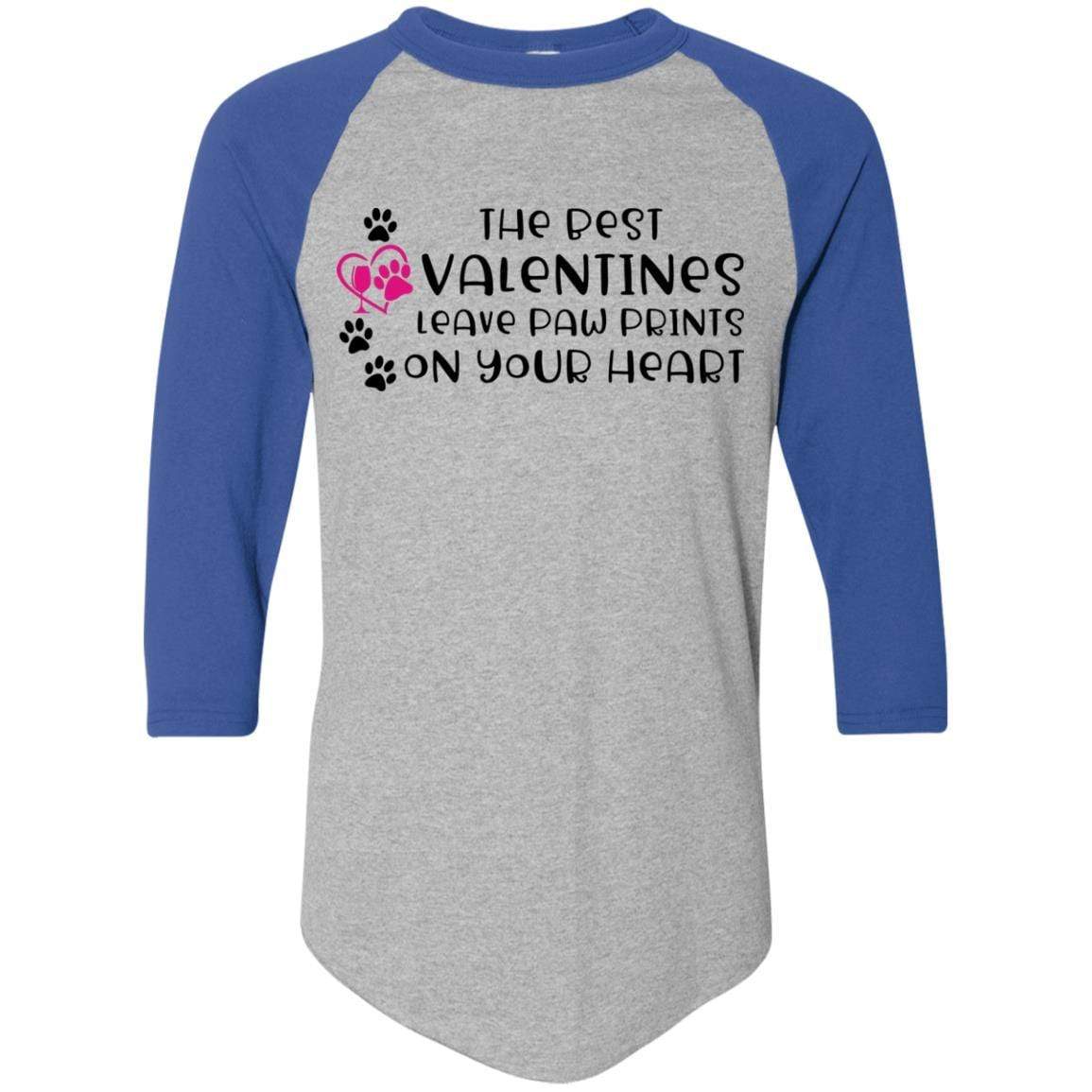T-Shirts Athletic Heather/Royal / S Winey Bitches Co "The Best Valentines Leave Paw Prints On Your Heart" Colorblock Raglan Jersey WineyBitchesCo