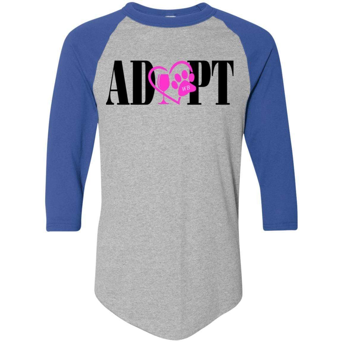 T-Shirts Athletic Heather/Royal / S WineyBitches.Co “Adopt” Colorblock Raglan Jersey-Pink Heart-Blk Lettering WineyBitchesCo