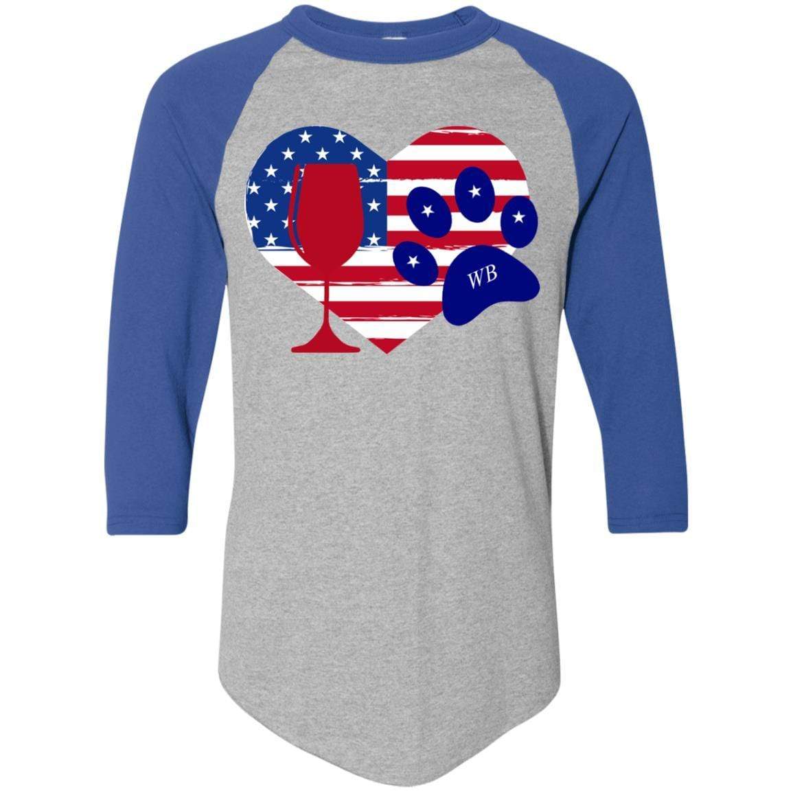 T-Shirts Athletic Heather/Royal / S WineyBitches.Co American Wine Paw Heart Colorblock Raglan Jersey WineyBitchesCo