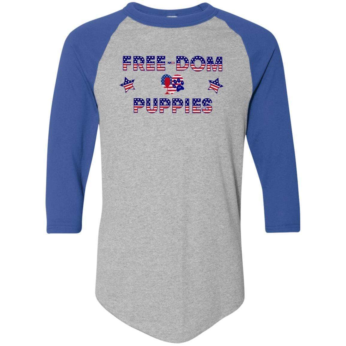 T-Shirts Athletic Heather/Royal / S WineyBitches.Co Free-Dom Puppies Colorblock Raglan Jersey WineyBitchesCo