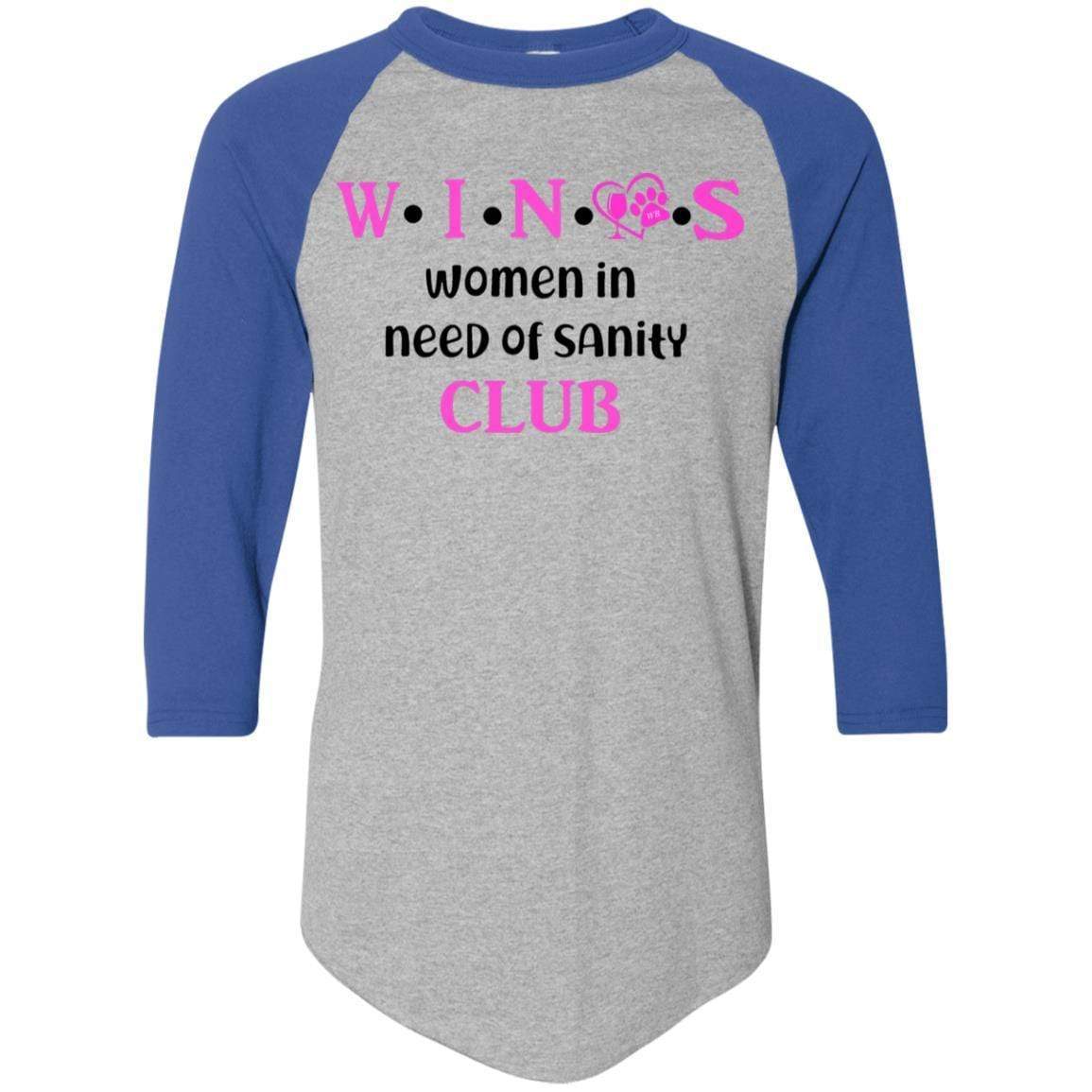 T-Shirts Athletic Heather/Royal / S WineyBitches.Co WINOS Club Colorblock Raglan Jersey (Pink Lettering) WineyBitchesCo