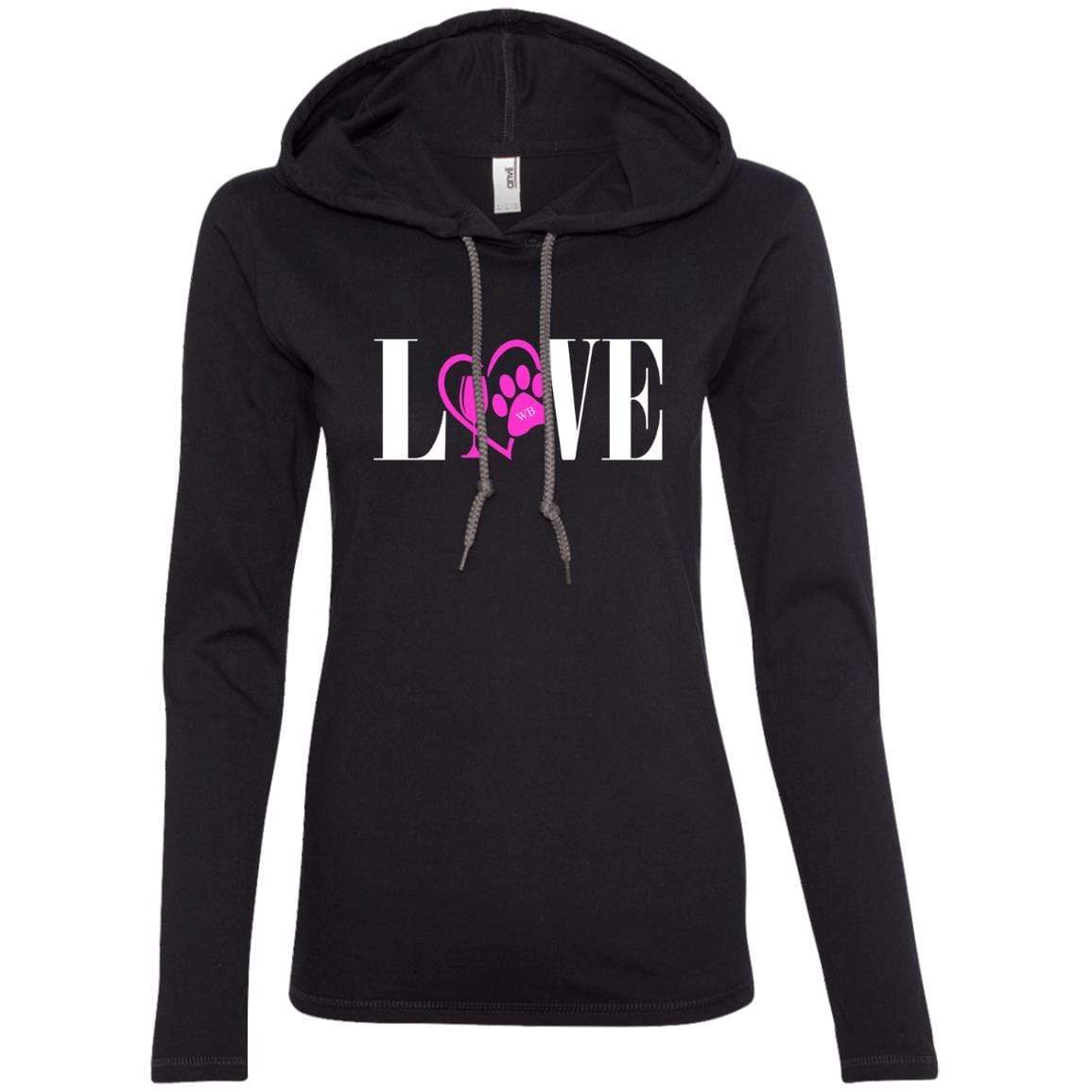 T-Shirts Black/Dark Grey / S WineyBitches.co "Love Paw" Collection -Wht Lettering Ladies' LS T-Shirt Hoodie WineyBitchesCo