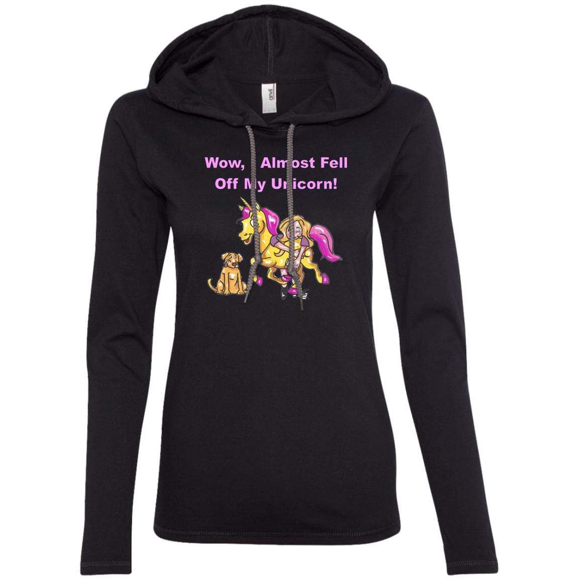 T-Shirts Black/Dark Grey / S WineyBitches.co "Wow I Almost Fell Off My Unicorn Ladies' LS T-Shirt Hoodie WineyBitchesCo