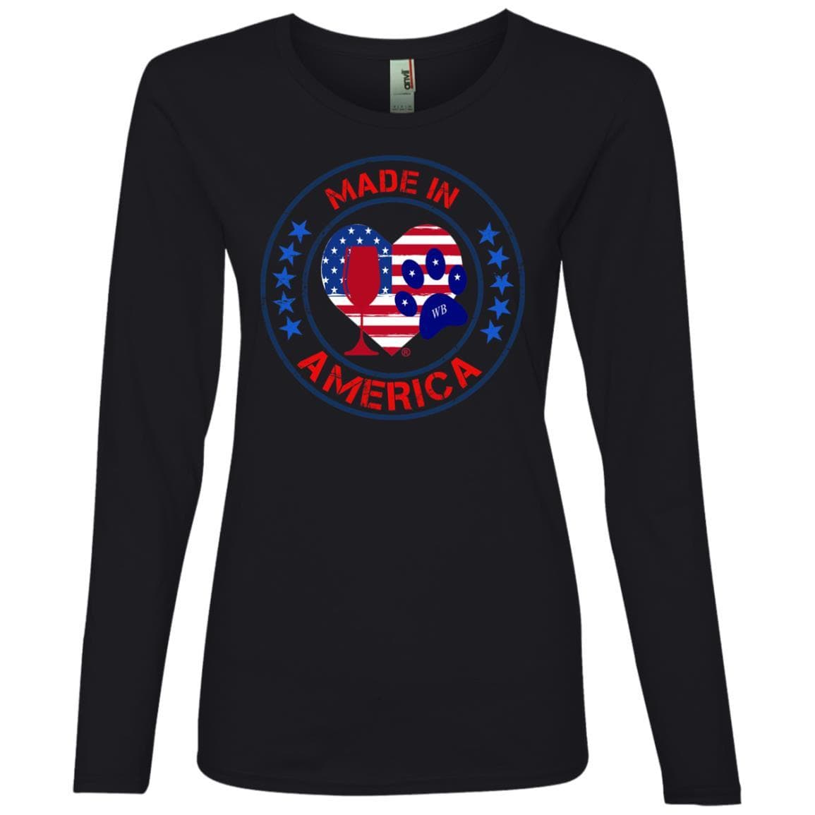 T-Shirts Black / S Winey Bitches Co "Made In America" Ladies' Lightweight LS T-Shirt WineyBitchesCo