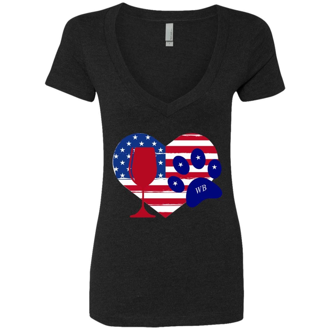 T-Shirts Black / S Winey Bitches Co "Wine Paw Heart"Ladies' Deep V-Neck T-Shirt WineyBitchesCo