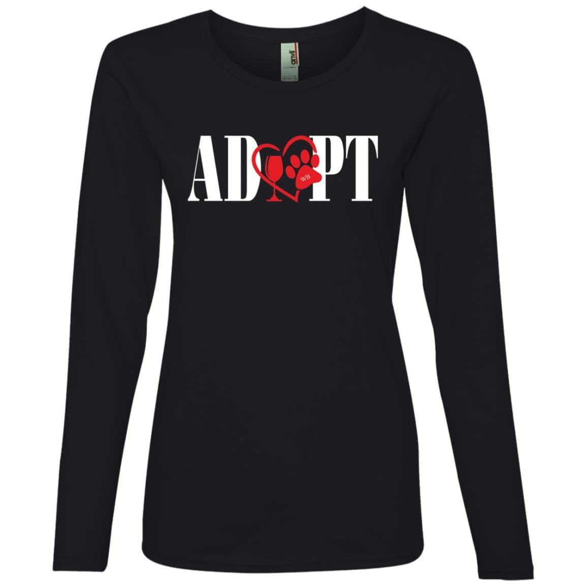 T-Shirts Black / S WineyBitches.Co “Adopt”Ladies' Lightweight LS T-Shirt-Red Heart- Blk Lettering WineyBitchesCo