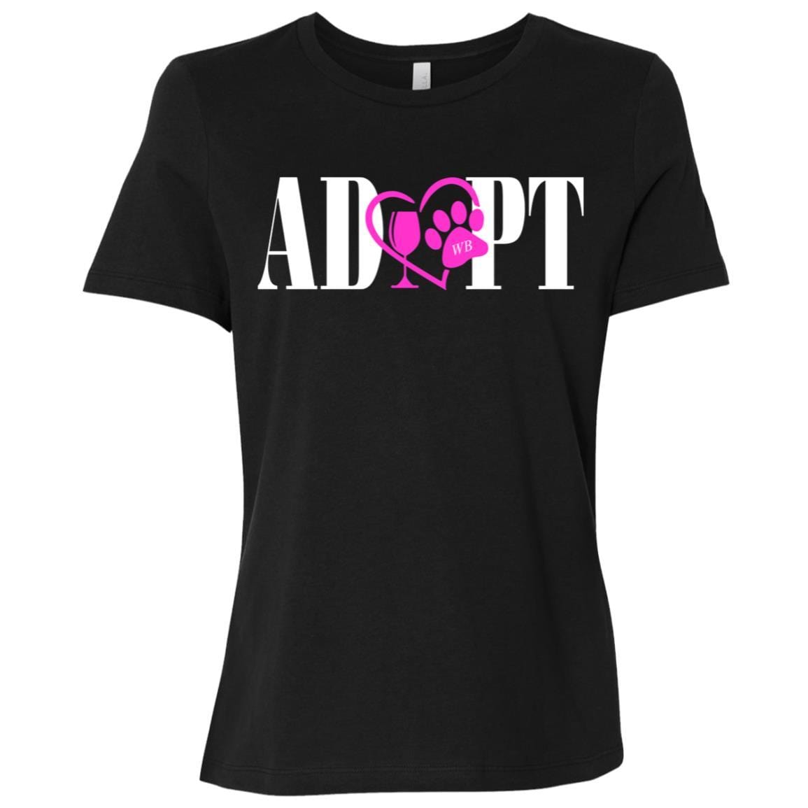 T-Shirts Black / S WineyBitches.Co “Adopt” Ladies' Relaxed Jersey Short-Sleeve T-Shirt-Pink Heart-White Lettering WineyBitchesCo