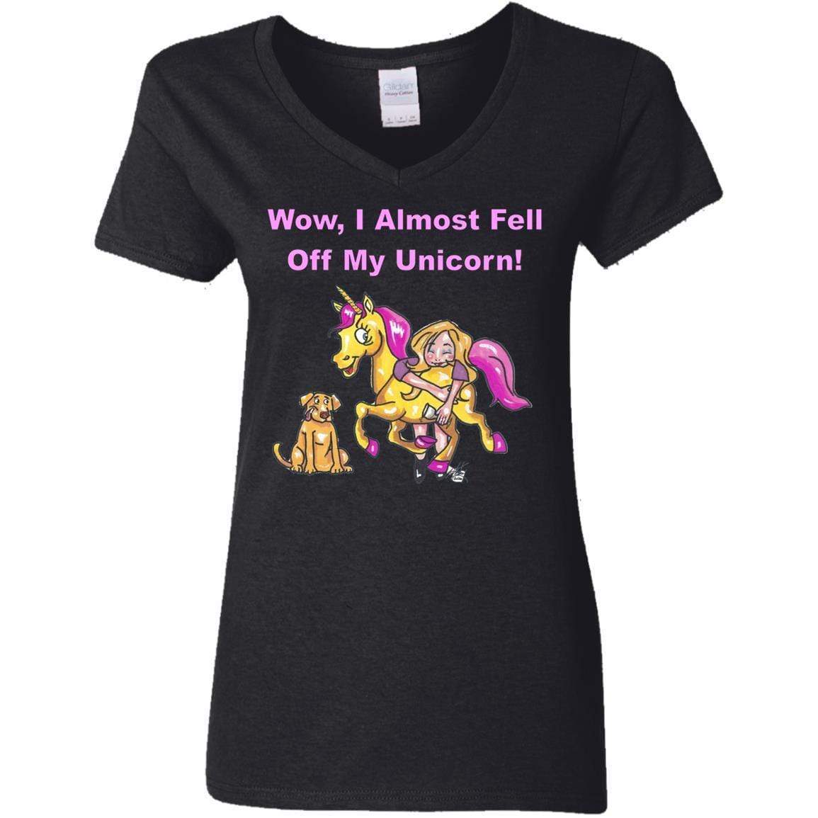 T-Shirts Black / S WineyBitches.co "Wow I Almost Fell Off My Unicorn Ladies' V-Neck T-Shirt WineyBitchesCo