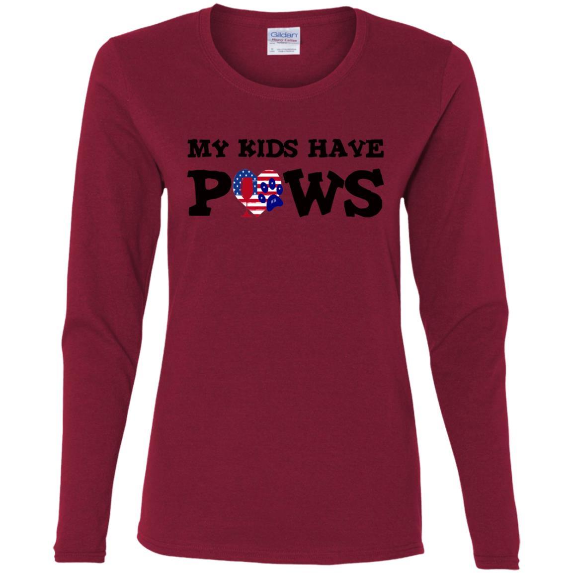T-Shirts Cardinal / S WineyBitches.Co My Kids Have Paws Ladies' Cotton LS T-Shirt WineyBitchesCo