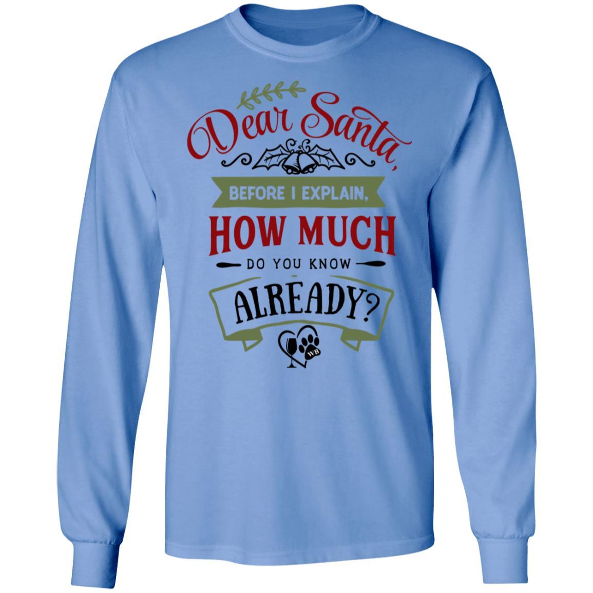 T-Shirts Carolina Blue / S WineyBitches.Co 'Dear Santa, Before I Explain, How Much Do You Know Already?" LS Ultra Cotton T-Shirt WineyBitchesCo