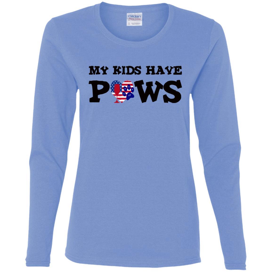 T-Shirts Carolina Blue / S WineyBitches.Co My Kids Have Paws Ladies' Cotton LS T-Shirt WineyBitchesCo